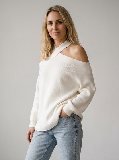 Marina | Jersey con cuello cruzado y hombros al aire