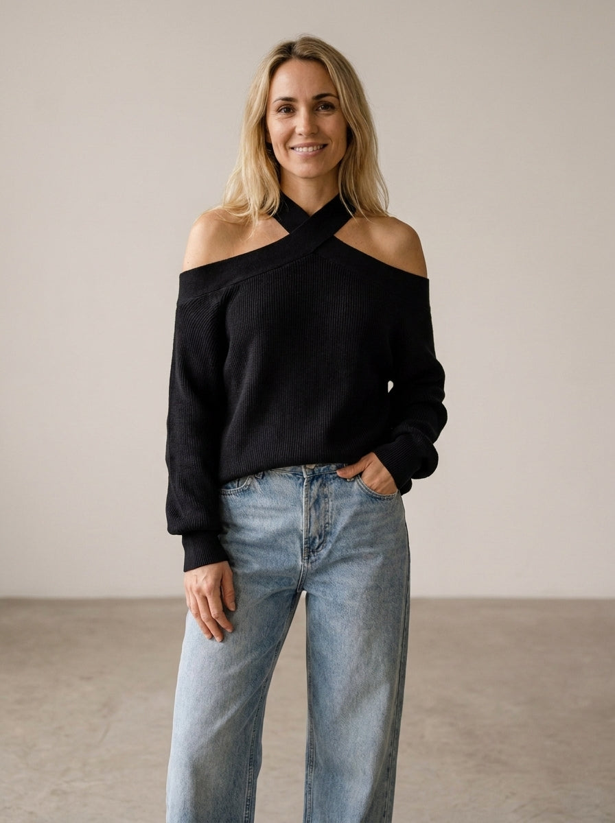 Marina | Jersey con cuello cruzado y hombros al aire