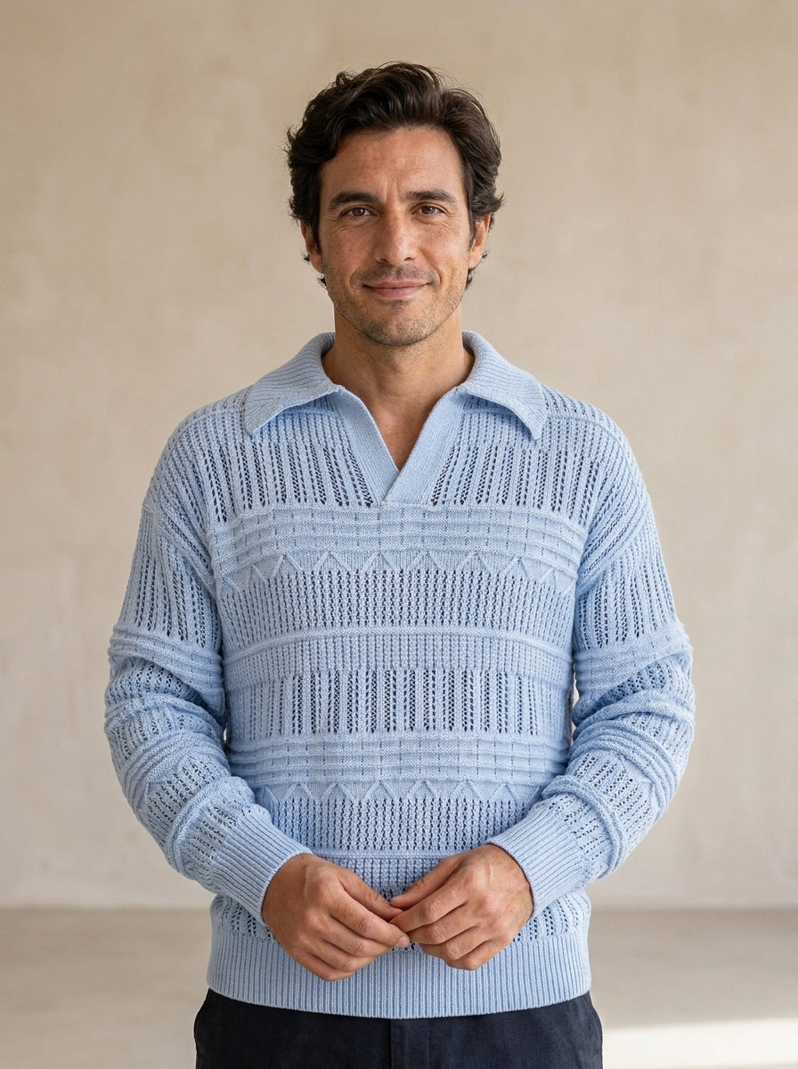 Jersey de punto para hombre con cuello de solapa y aberturas