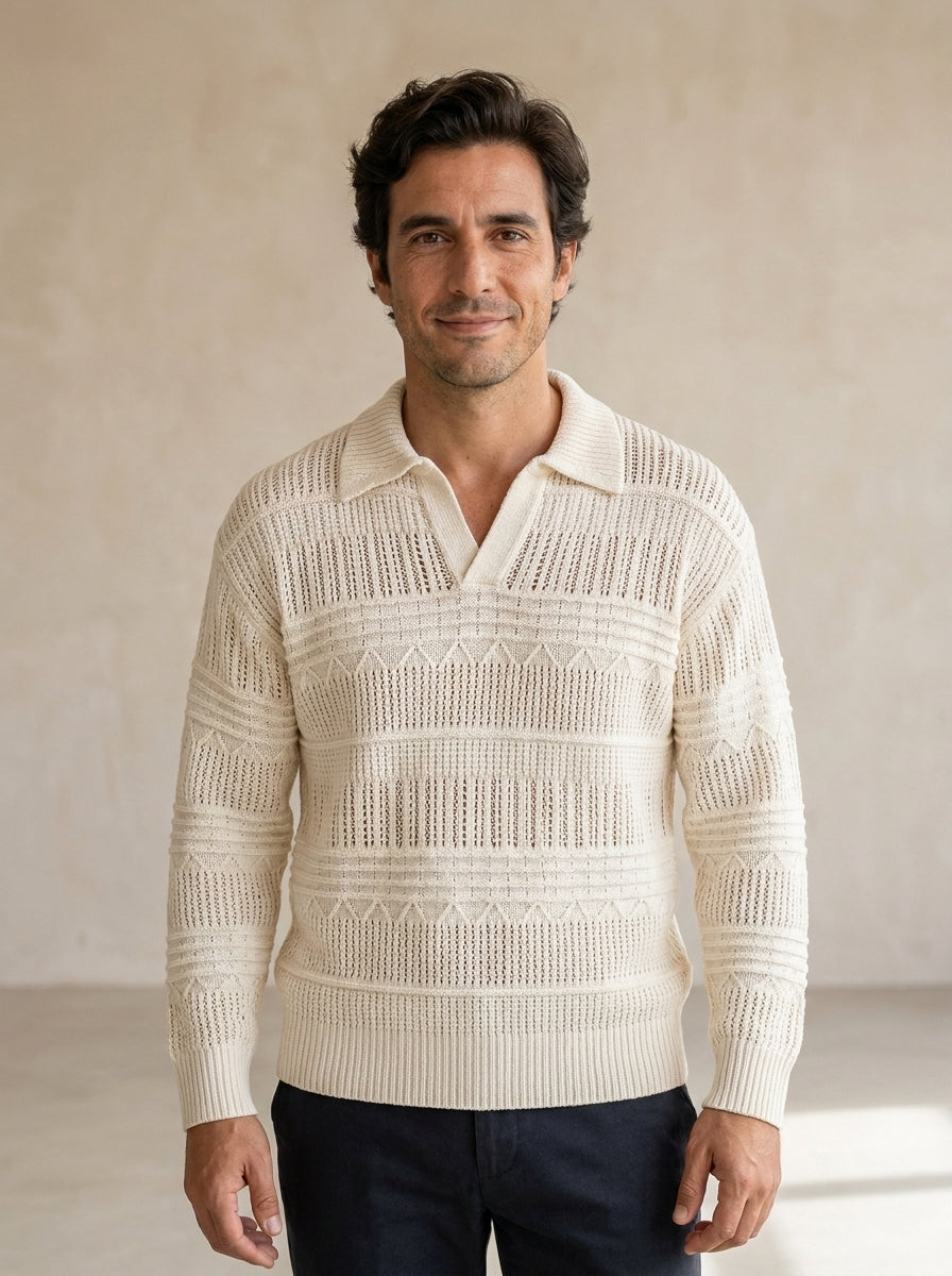 Jersey de punto para hombre con cuello de solapa y aberturas