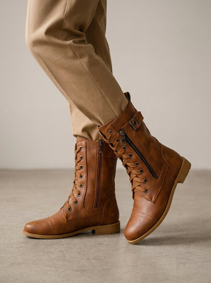 Botas ortopédicas de piel para mujer con puntera redonda y cremallera lateral