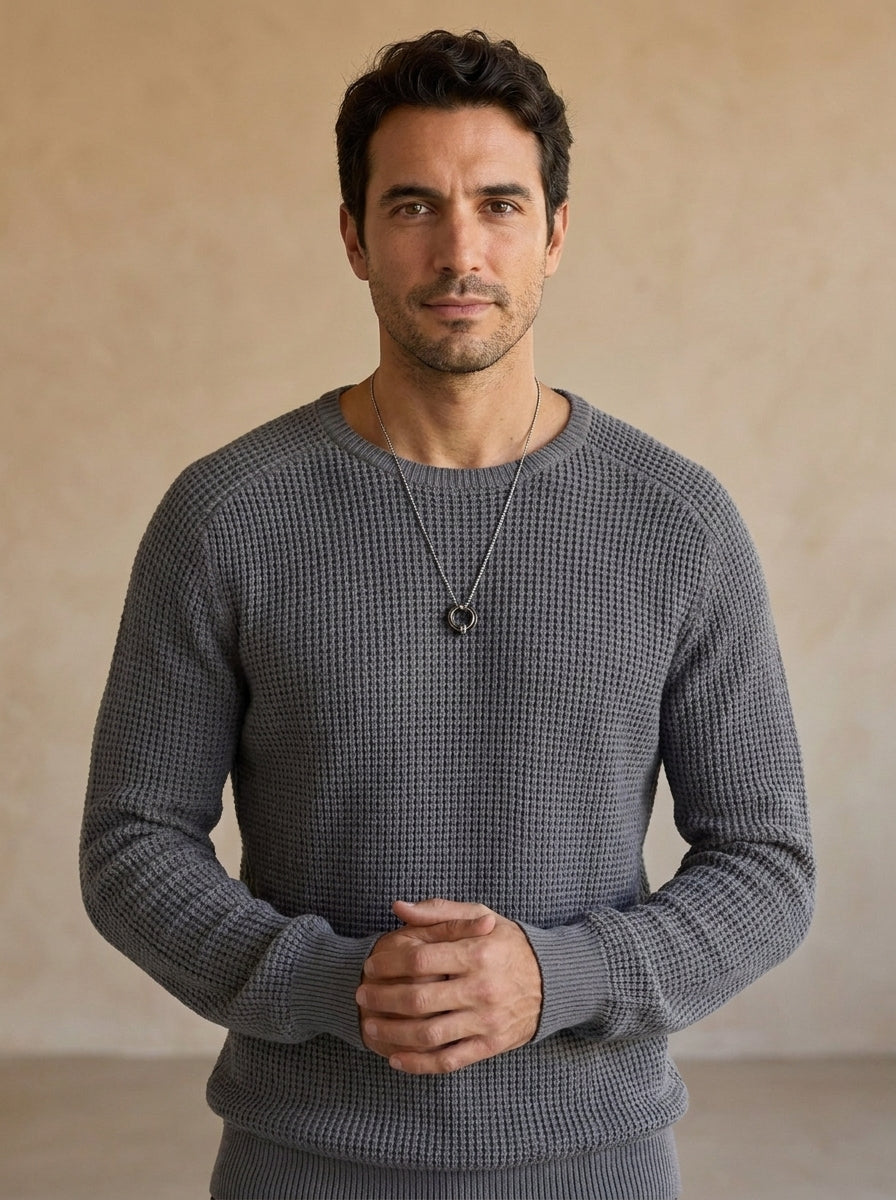 Lucas | Jersey casual de hombre con cuello redondo, manga larga y acabados acanalados