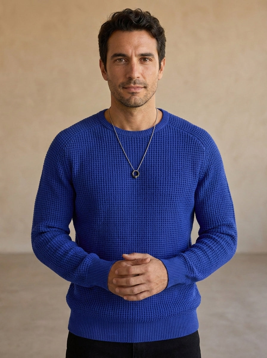 Lucas | Jersey casual de hombre con cuello redondo, manga larga y acabados acanalados