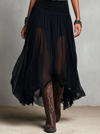 Vestido largo sin mangas negro con falda de tul (sin cinturón)