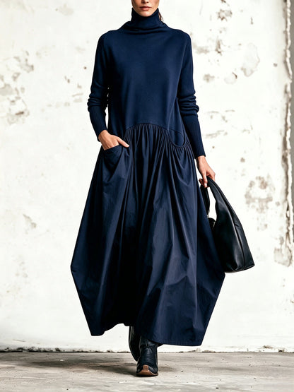 Bella | Vestido maxi oversize de cuello alto con bolsillos