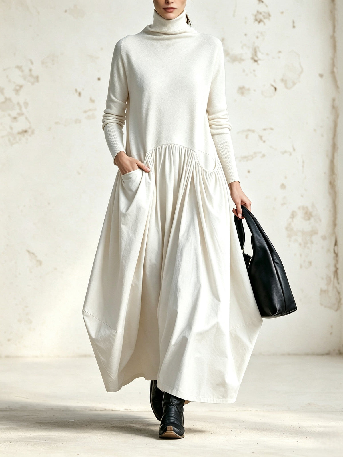 Bella | Vestido maxi oversize de cuello alto con bolsillos