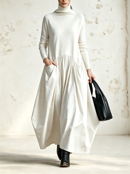Bella | Vestido maxi oversize de cuello alto con bolsillos