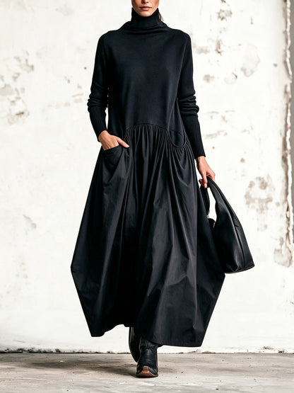 Bella | Vestido maxi oversize de cuello alto con bolsillos