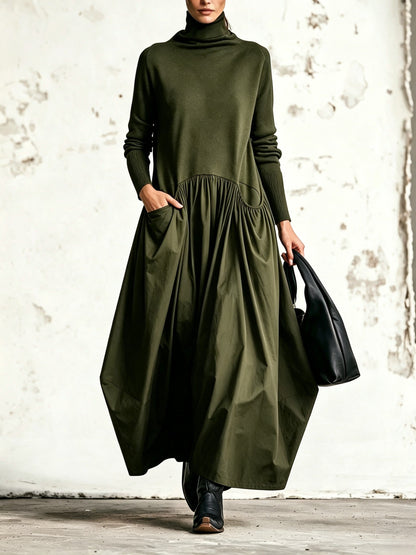 Bella | Vestido maxi oversize de cuello alto con bolsillos