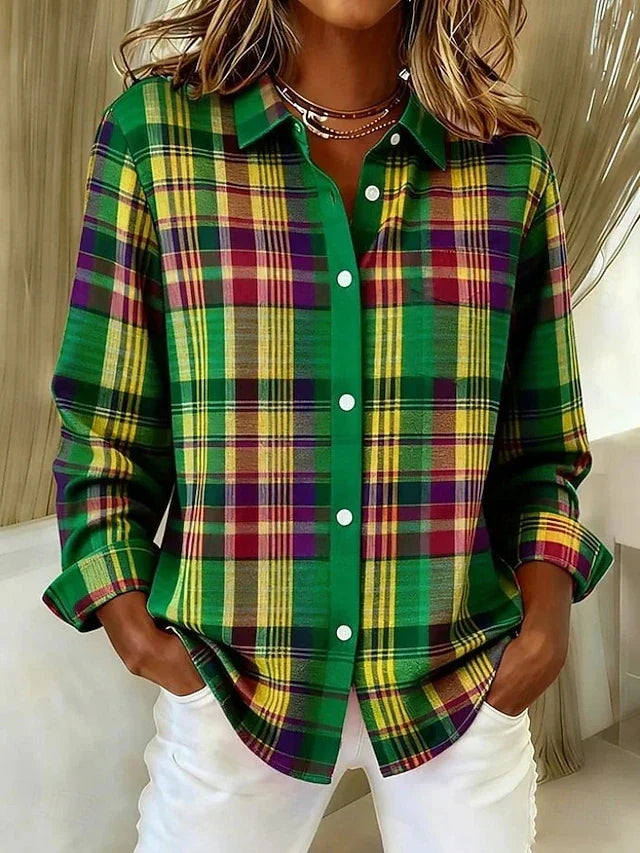 Blusa vintage a cuadros con botones en la parte delantera