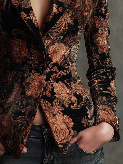Sofia | Blazer elegante con estampado floral en negro y bronce