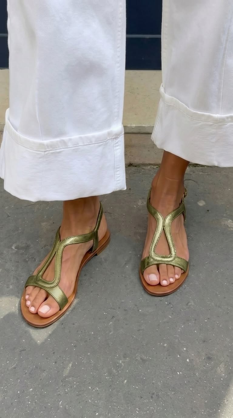 Brisa | Sandalia slingback de tacón bajo metalizada con aberturas