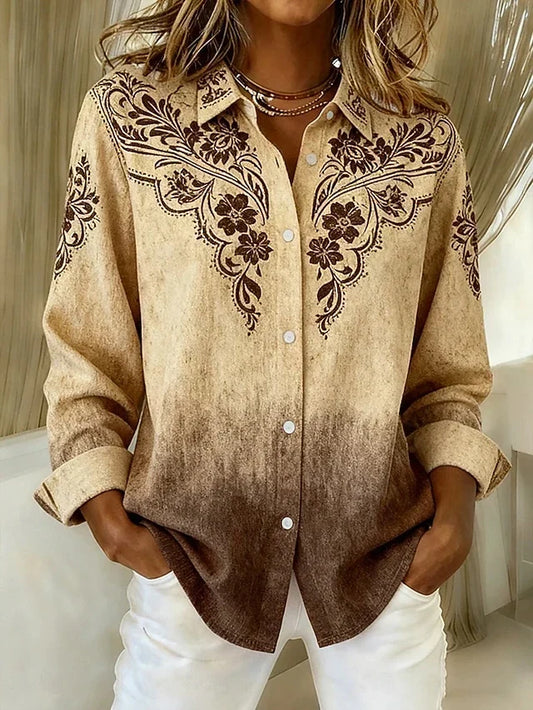 Blusa vintage con botones y estampado floral de estilo western