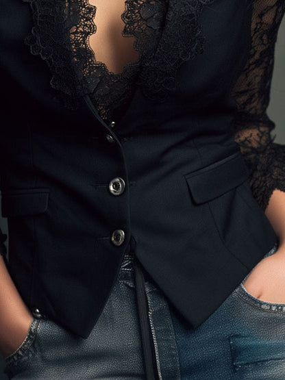 Vittoria | Blazer negra con mangas semitransparentes