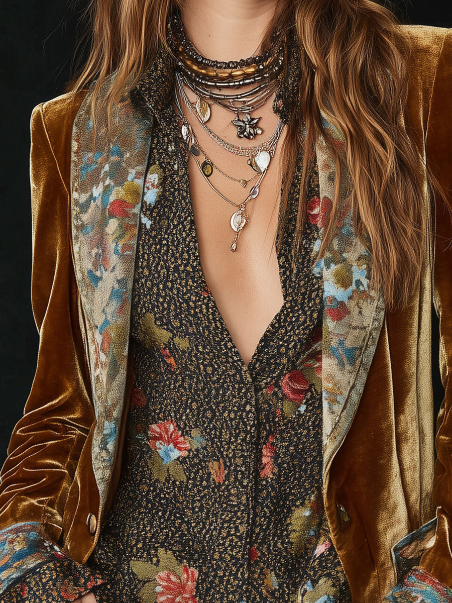 Anna | Blazer vintage con estampado floral y diseño combinado