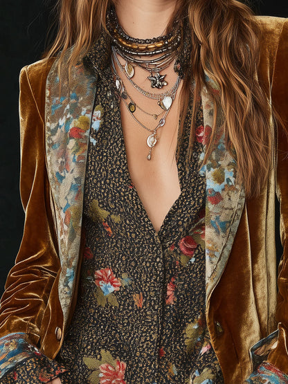 Anna | Blazer vintage con estampado floral y diseño combinado
