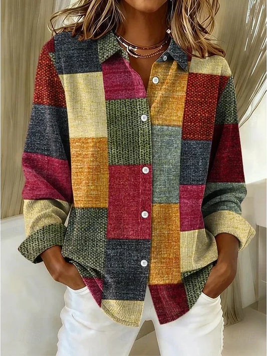 Blusa vintage de patchwork con botones en la parte delantera