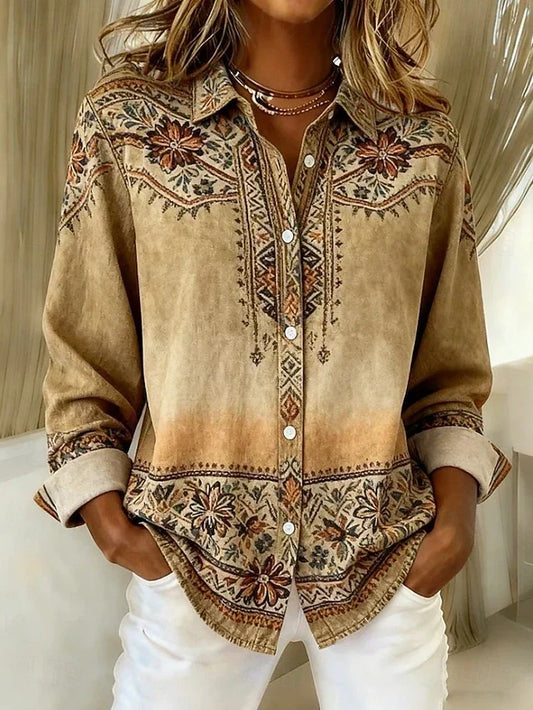 Blusa vintage con estampado floral y cierre de botones