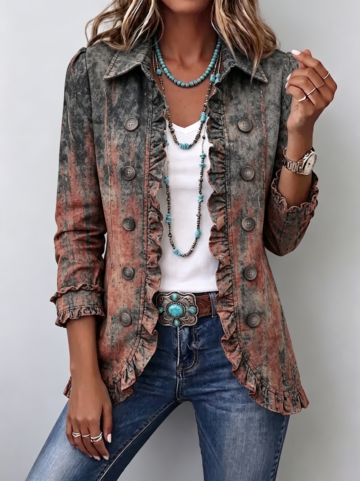 Flaminia | Chaqueta vintage con estampado difuminado y texturizado