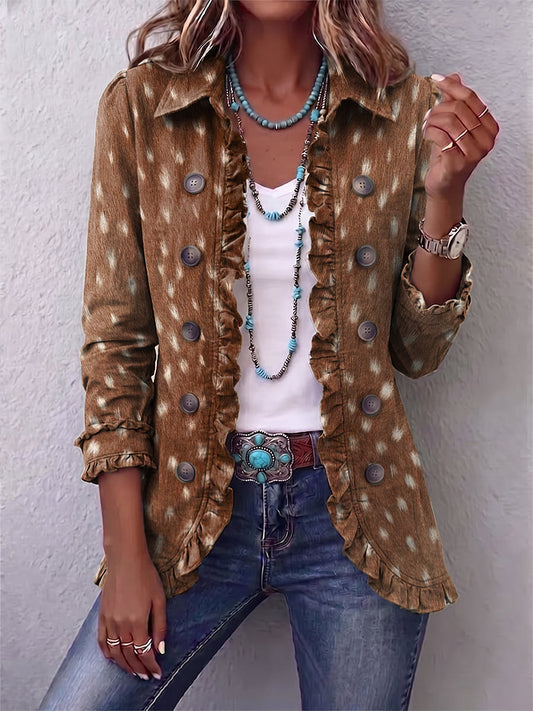 Elena | Chaqueta bohemia con estampado animalier marrón y volantes