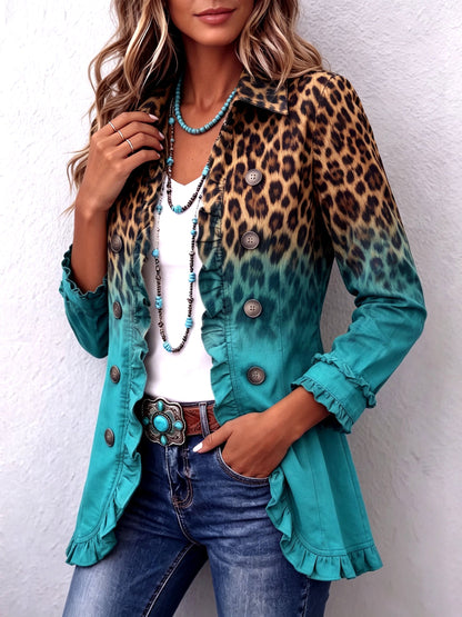 Bice | Blazer con estampado de leopardo en tonos turquesa difuminados