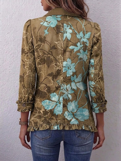 Bianca | Chaqueta bohemia vintage con estampado floral difuminado y volantes