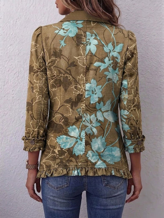Bianca | Chaqueta bohemia vintage con estampado floral difuminado y volantes