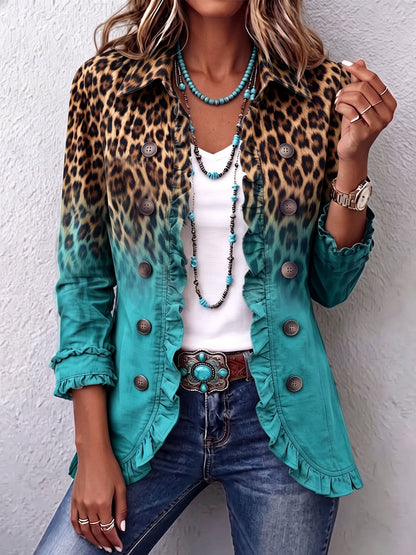 Bice | Blazer con estampado de leopardo en tonos turquesa difuminados