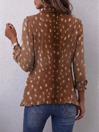 Elena | Chaqueta bohemia con estampado animalier marrón y volantes