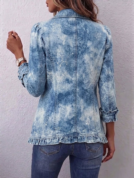 Ginevra | Chaqueta «Bohémien Botanica» vintage en tonos azul difuminado con volantes