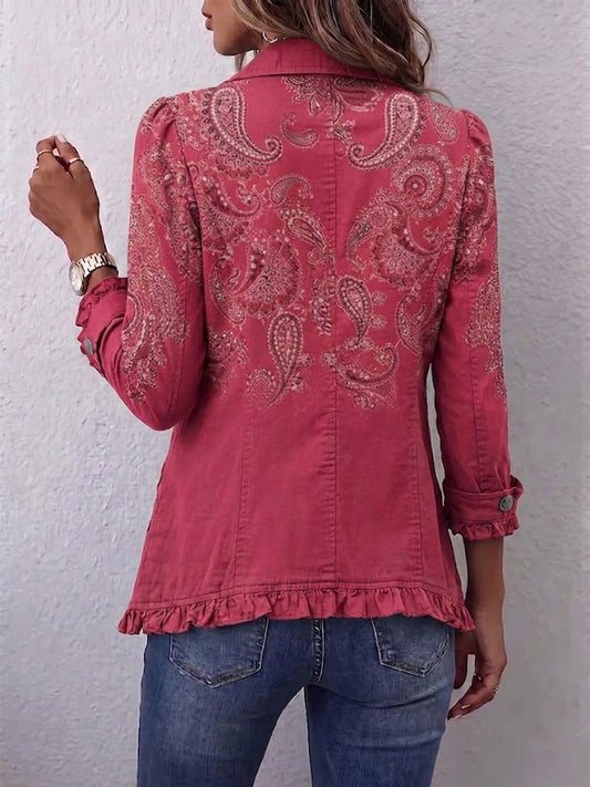Isotta | Chaqueta vintage de estampado Paisley en rosa antiguo con volantes