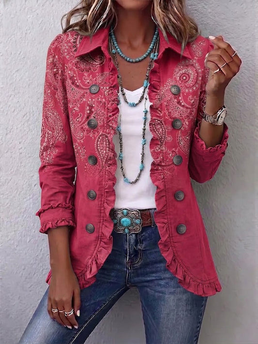 Isotta | Chaqueta vintage de estampado Paisley en rosa antiguo con volantes