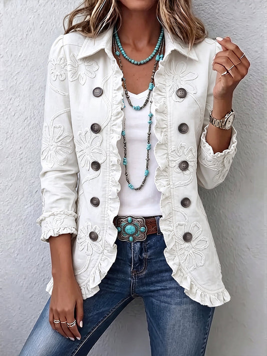 Camelia | Chaqueta bohemia bordada con flores en color marfil
