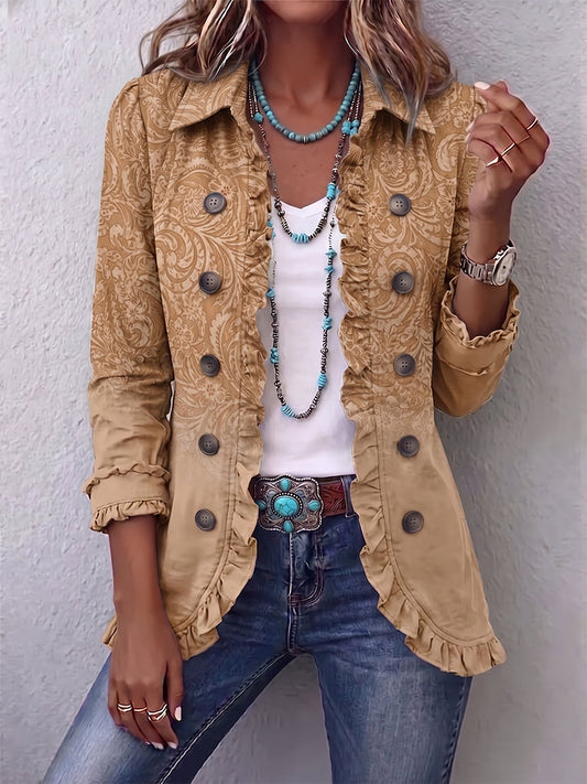 Chiara | Chaqueta western estampada de color caqui con volantes