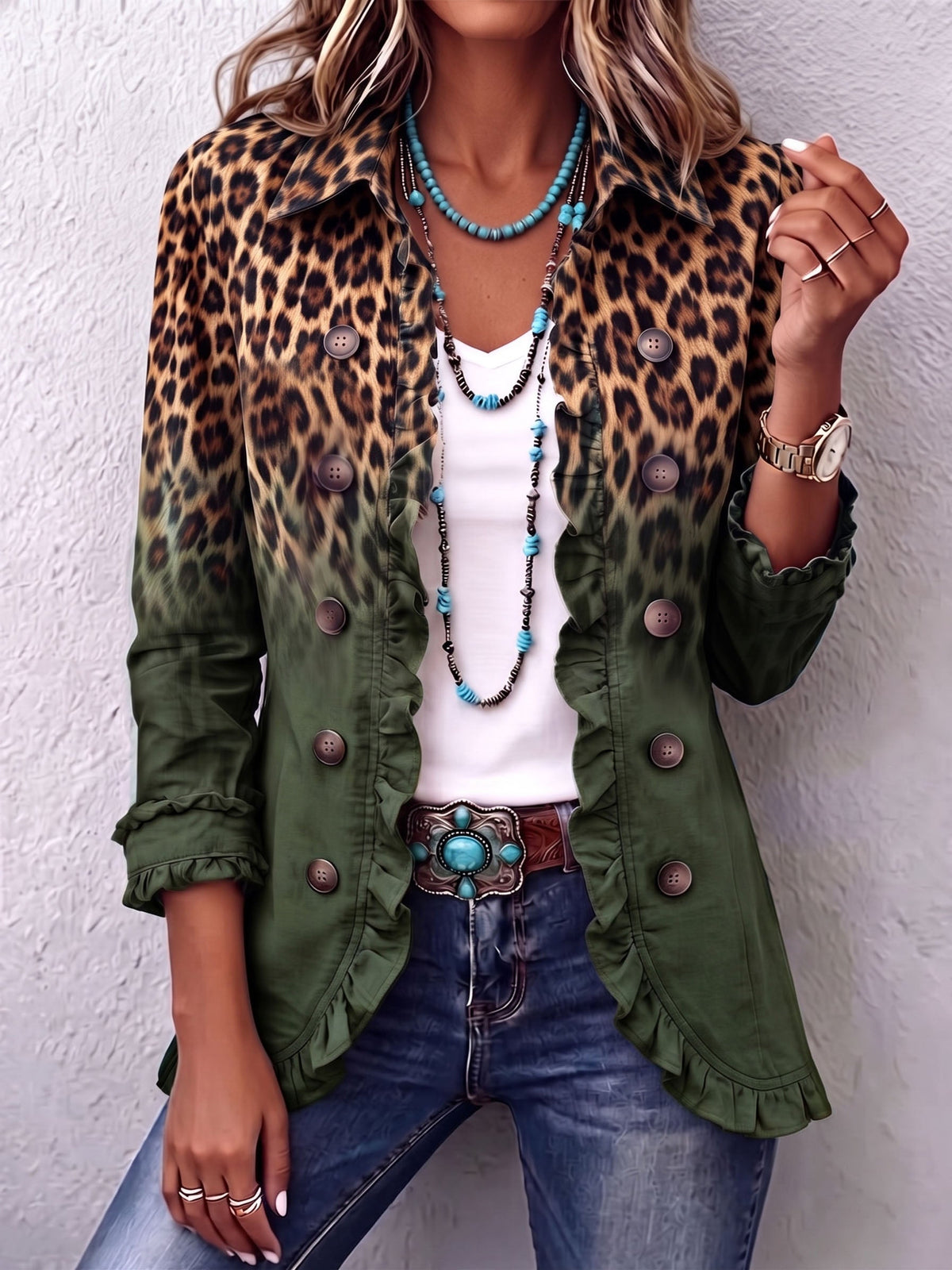 Bice | Blazer con estampado de leopardo en tonos turquesa difuminados