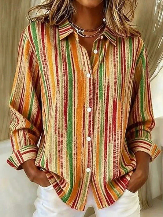 Blusa vintage de rayas multicolores con botones