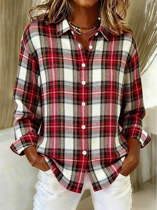 Blusa vintage a cuadros con botones en la parte delantera