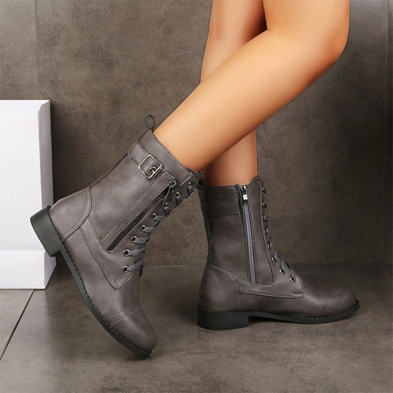 Botas ortopédicas de piel para mujer con puntera redonda y cremallera lateral