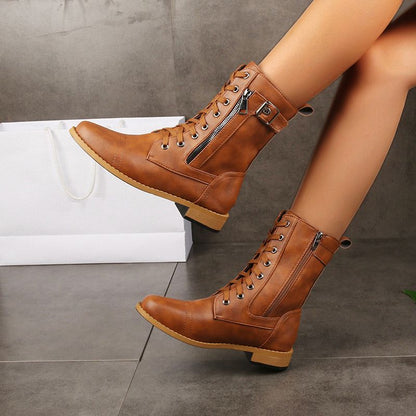 Botas ortopédicas de piel para mujer con puntera redonda y cremallera lateral