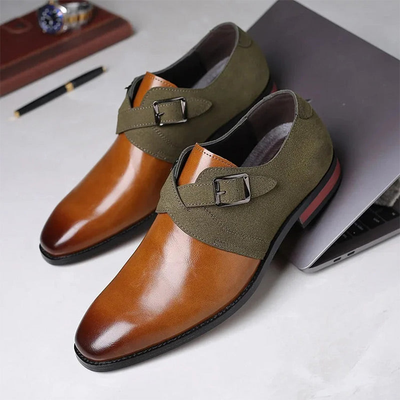 Zapatos de piel para hombre a la última con diseño de bloques de color