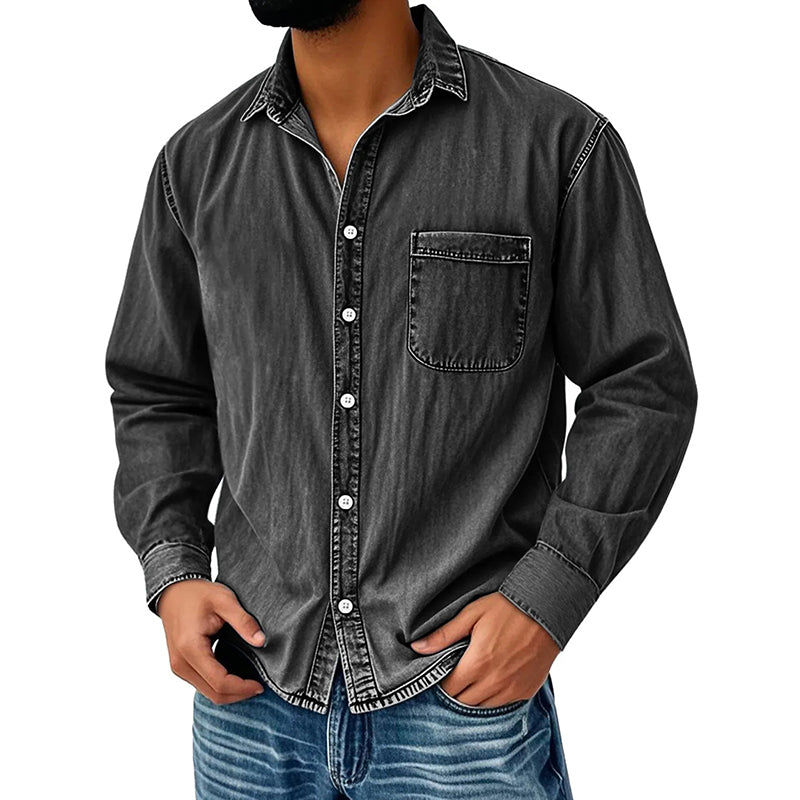 Camisa de vaquero desgastada de estilo retro para hombre