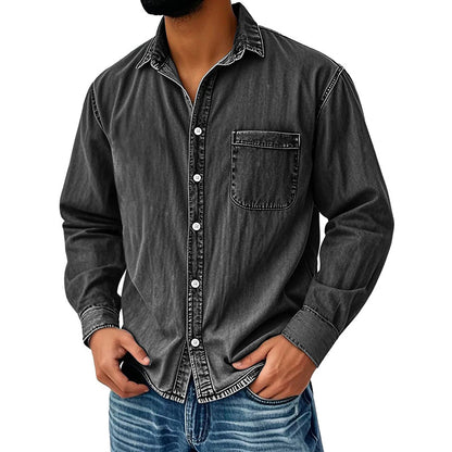 Camisa de vaquero desgastada de estilo retro para hombre