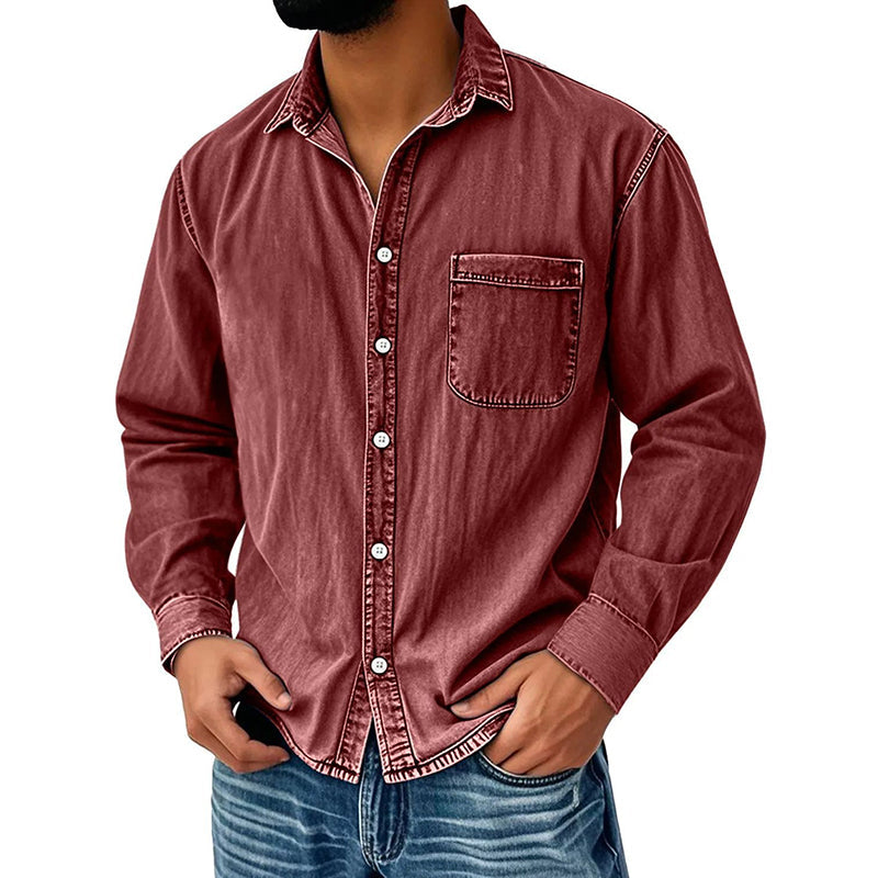 Camisa de vaquero desgastada de estilo retro para hombre