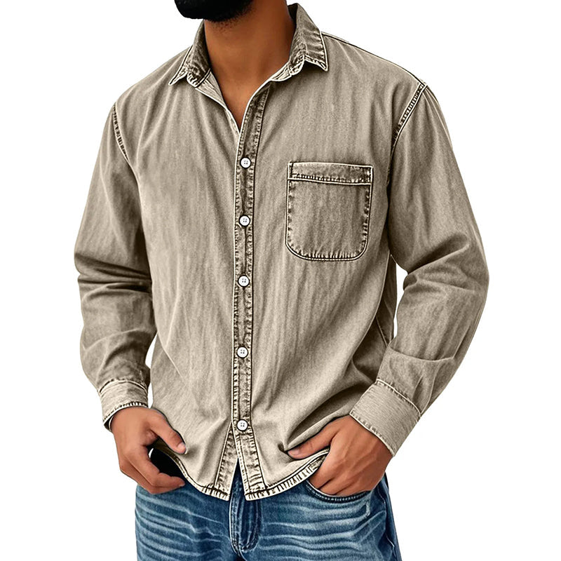 Camisa de vaquero desgastada de estilo retro para hombre