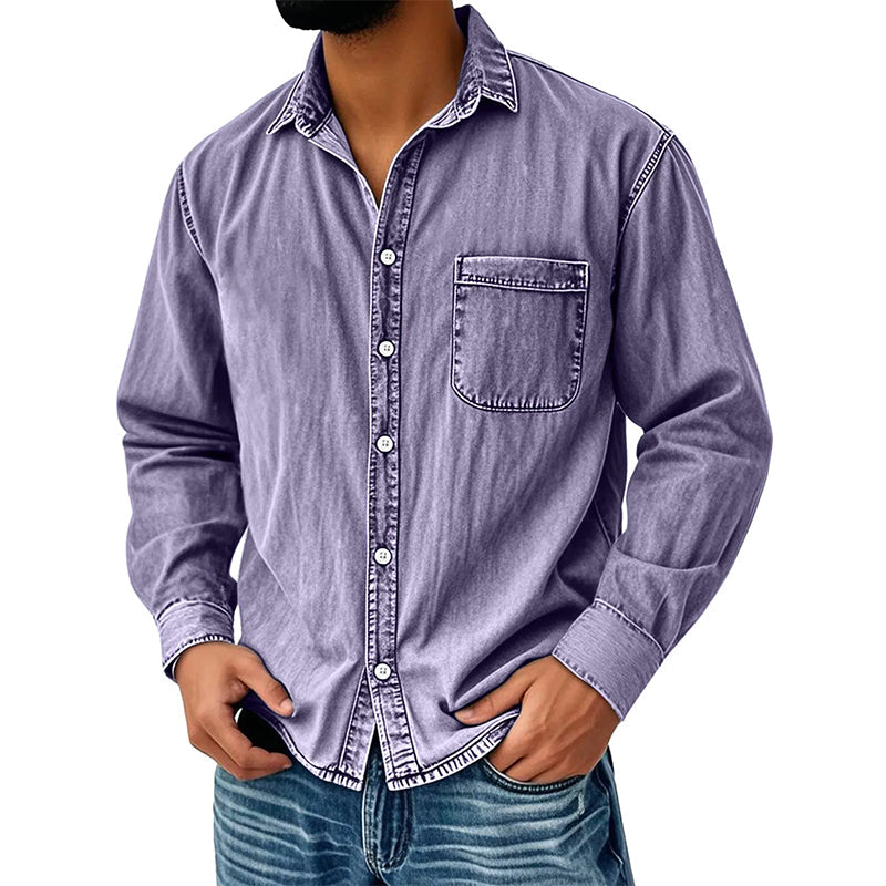 Camisa de vaquero desgastada de estilo retro para hombre