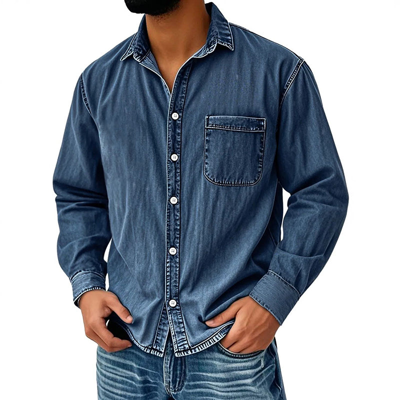 Camisa de vaquero desgastada de estilo retro para hombre