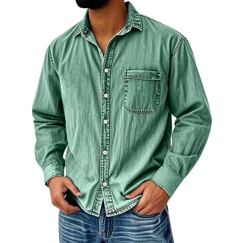 Camisa de vaquero desgastada de estilo retro para hombre