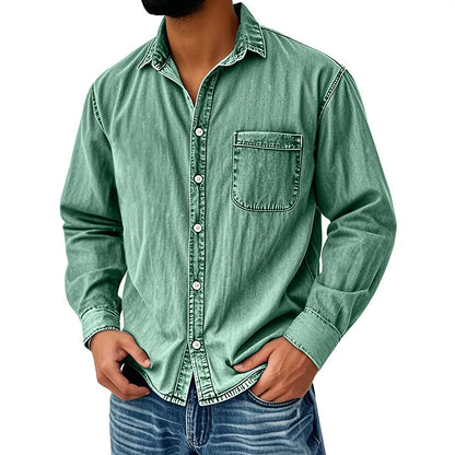 Camisa de vaquero desgastada de estilo retro para hombre