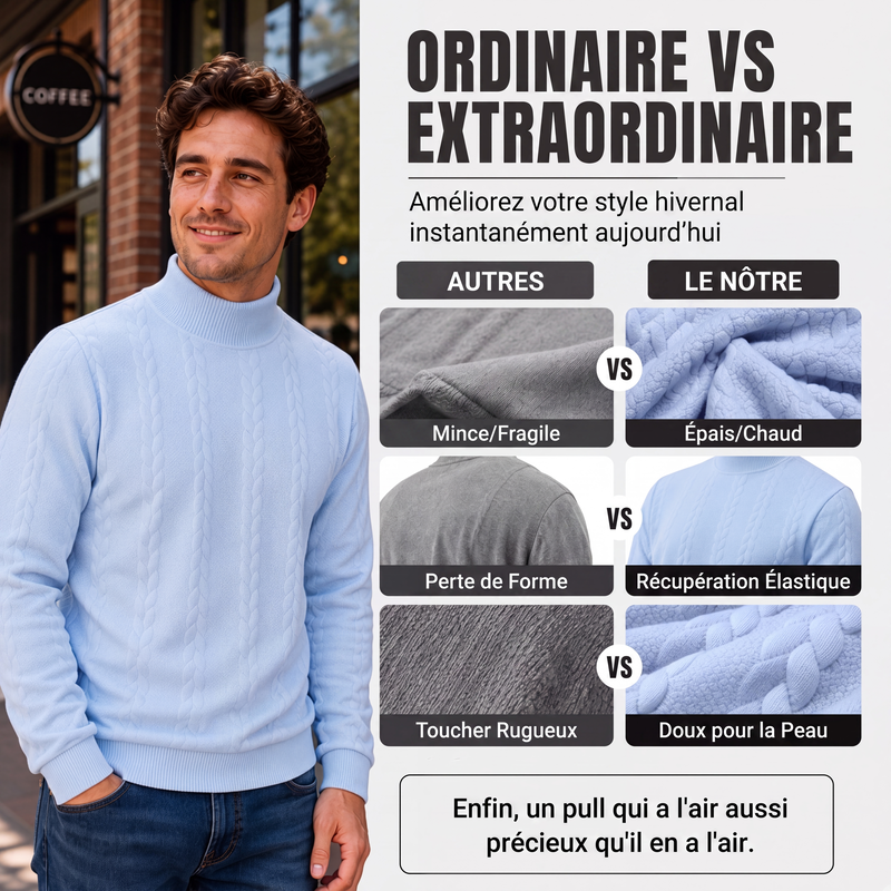 Jersey de punto trenzado con cuello alto para hombre