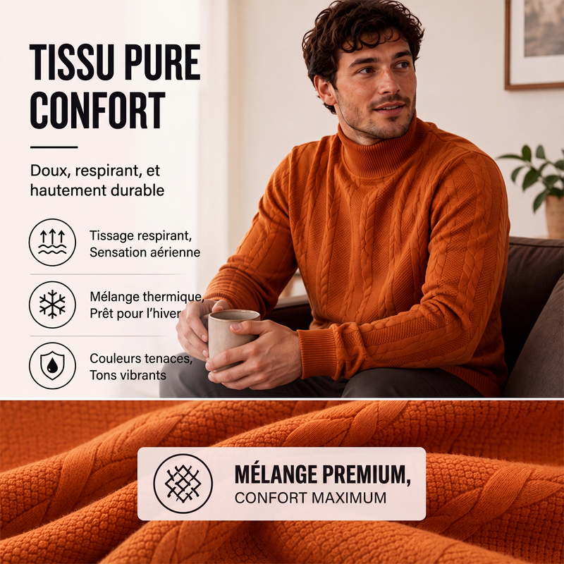 Jersey de punto trenzado con cuello alto para hombre